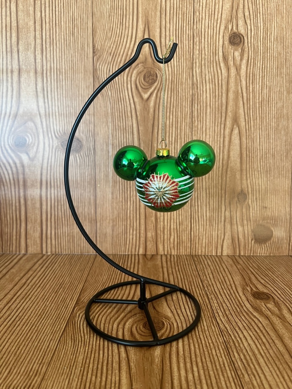 EUC Disney Store Green Holiday Sunburst Glass Mickey Mouse Icon Ornament